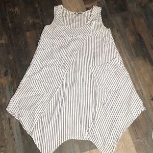 Linen blend white & blue stripe dress